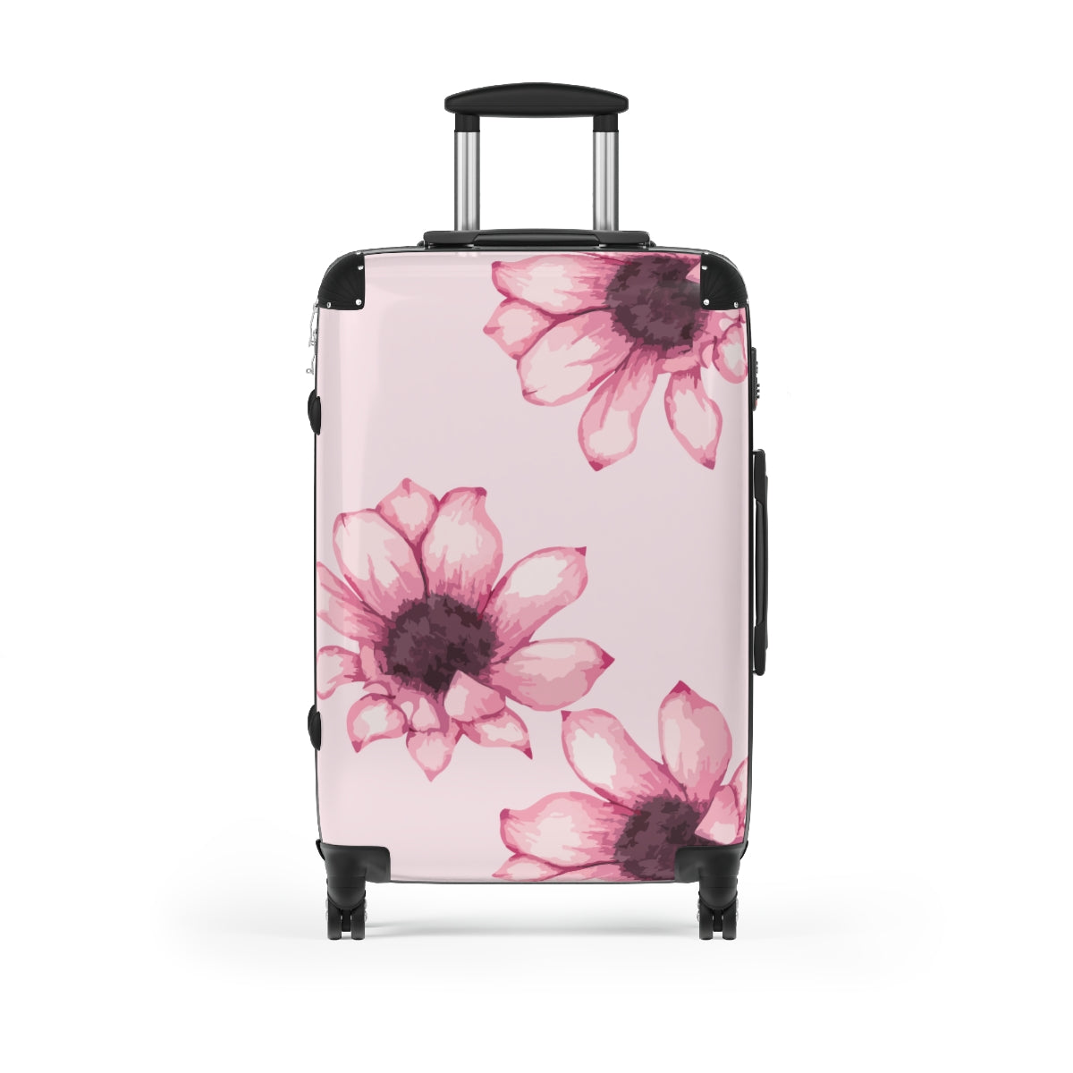 CARRY-ON LUGGAGE WITH WHEELS BY ARTZIRA, PINK FLORAL ARTWORK LUGGAGE FOR WOMEN, DOUBLE WHEELED SPINNERS