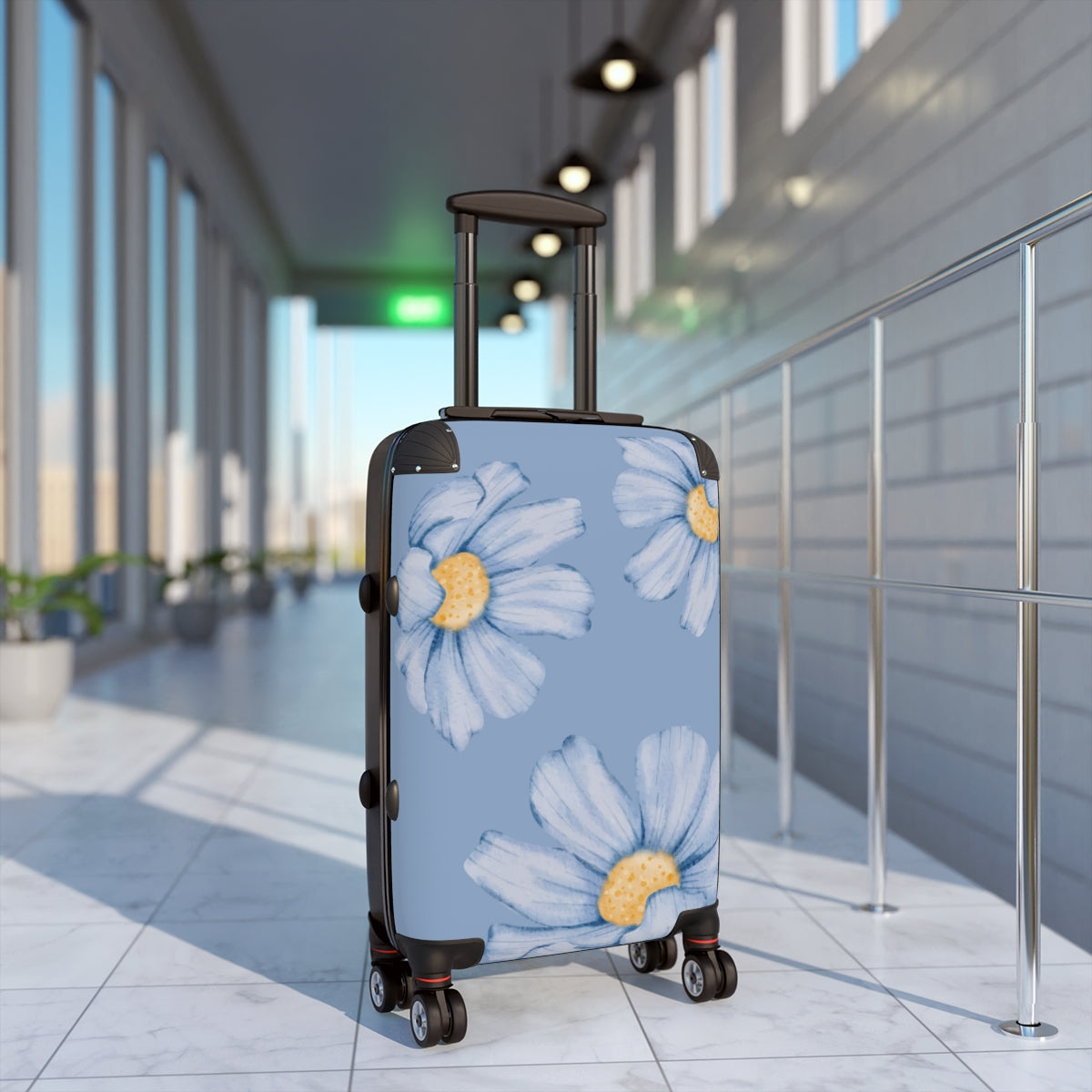 CARRY-ON LUGGAGE FOR WOMEN, BLUE FLORAL CABIN SUITCASE, CHECKED SET, LIGHT TRAVEL BAGS BY ARTZIRA