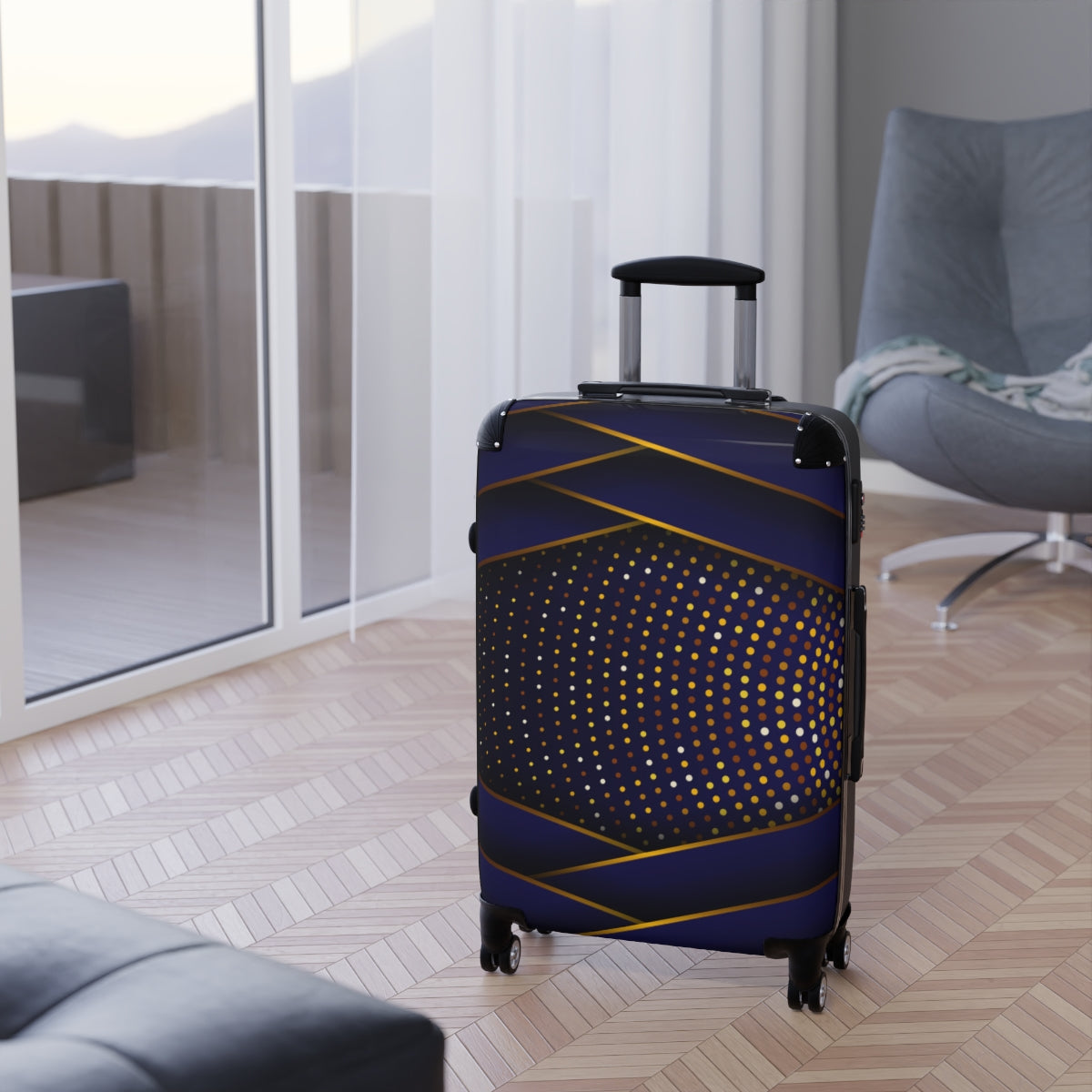 CARRY-ON LUGGAGE WITH WHEELS | Luxury Gold Blue | Artzira | Cabin Suitcases | Trolly Travel Bags | 4 Wheeled Spinners | Personalized