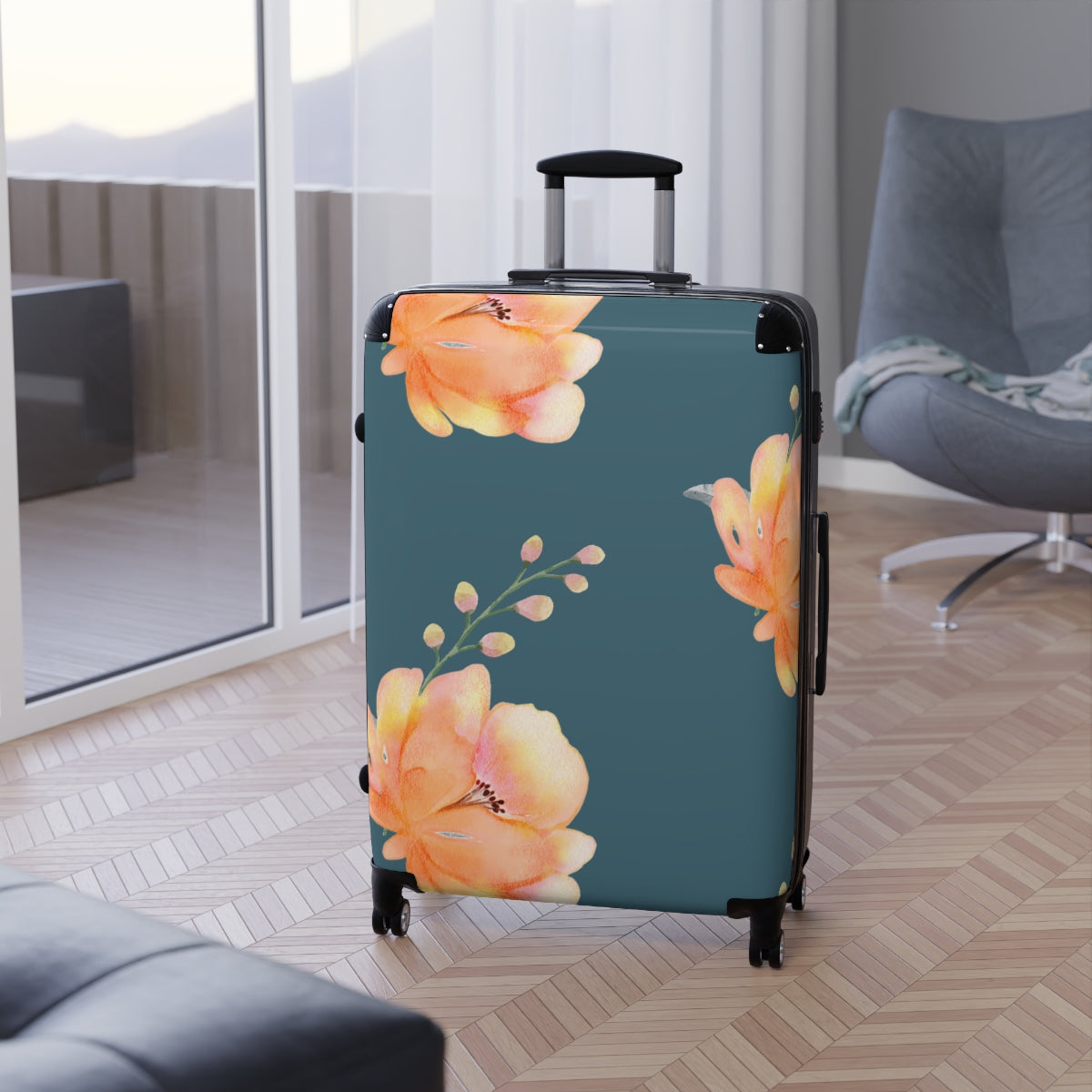 CARRY-ON LUGGAGE SET, YELLOW  FLORAL SUITCASES, Cabin Suitcase Carry-On Luggage, Trolly Travel Bags Double Wheeled Spinners, Women's Luggage