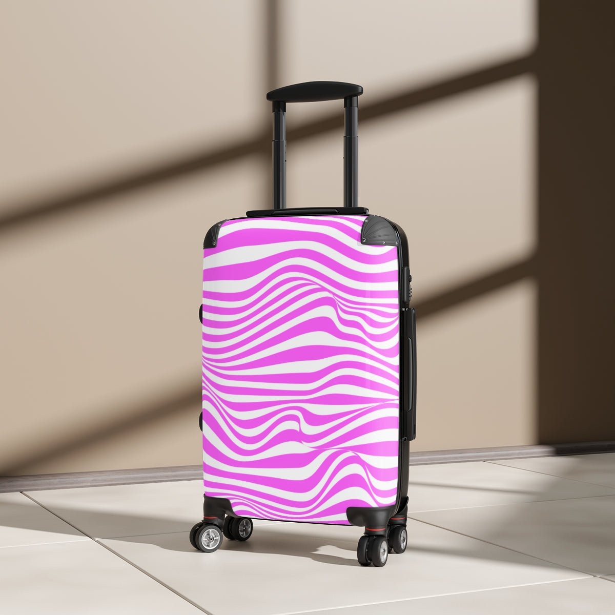 CARRY-ON Personalised | Pink Spirals |Cabin Suitcases | luggage With Wheels | Spinner | Designer Luggage By Artzira