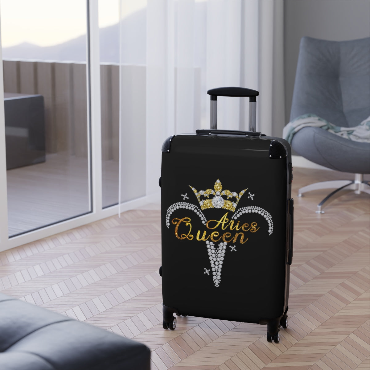 CARRY-ON LUGGAGE | Aries Queen Zodiac Women | Artzira | Cabin Suitcases Hard Shell | Trolly Travel Bags | 4 Wheeled Spinners