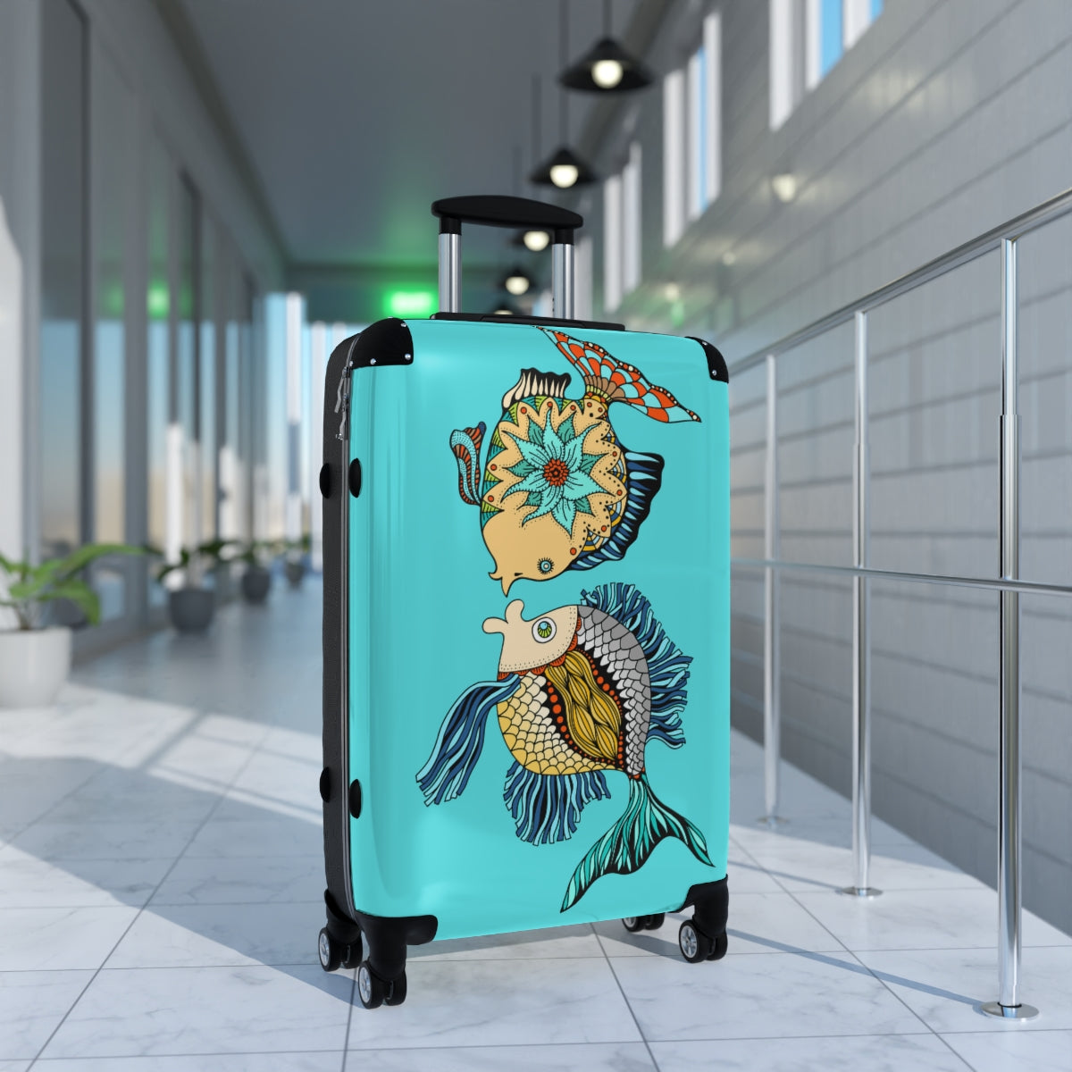 KIDS CUTE SUITCASES, BOYS SUITCASE, FISH CARRY-ON LUGGAGE WITH 4 WHEELS, SPIINNER, COMBINATION LOCK|ARTZIRA