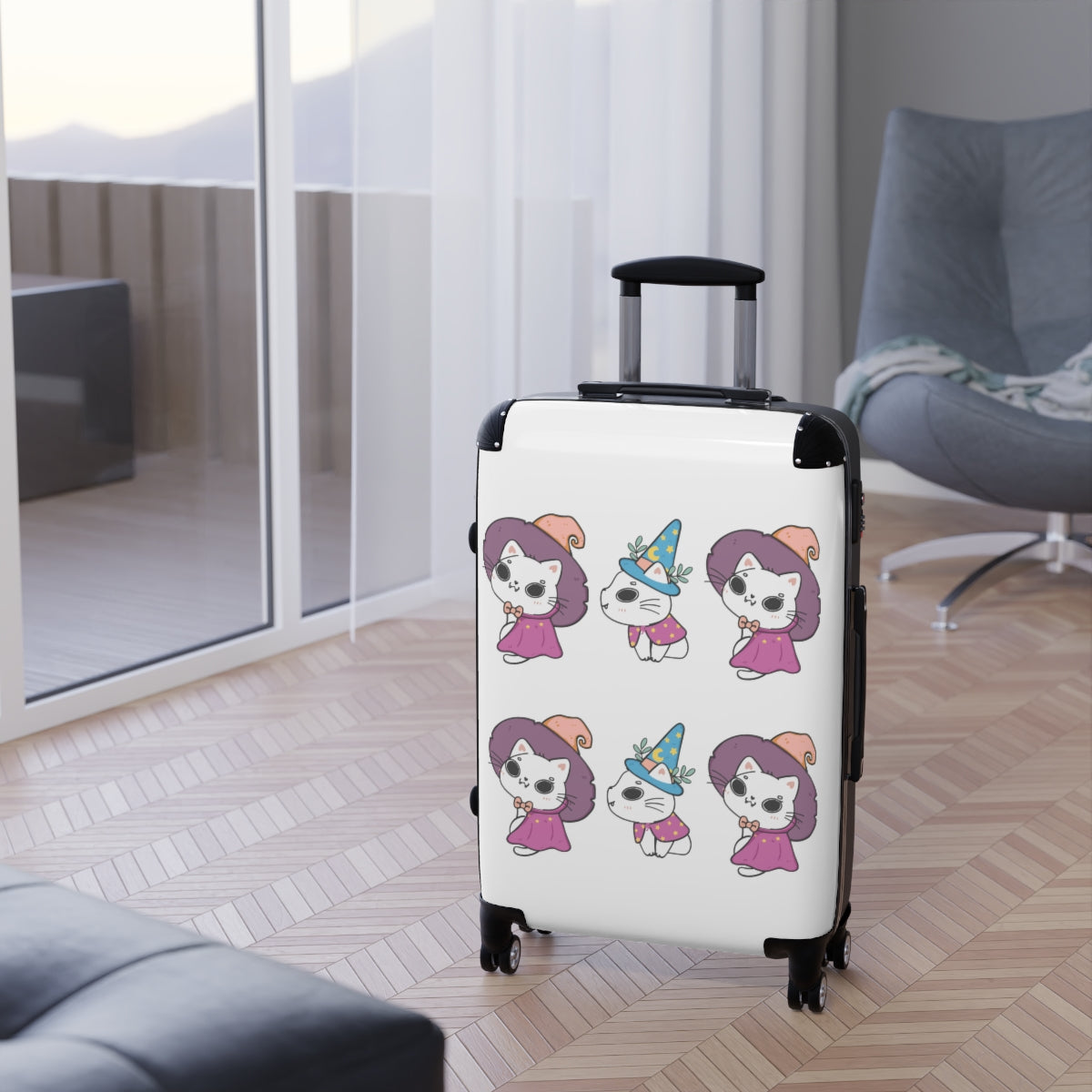 CAT CARRY-ON LUGGAGE FOR GIRLS, CAT LOVERS, CABIN SUITCASES FOR KIDS, LUGGAGE WITH WHEELS SPINNER WHEELS, LOCK