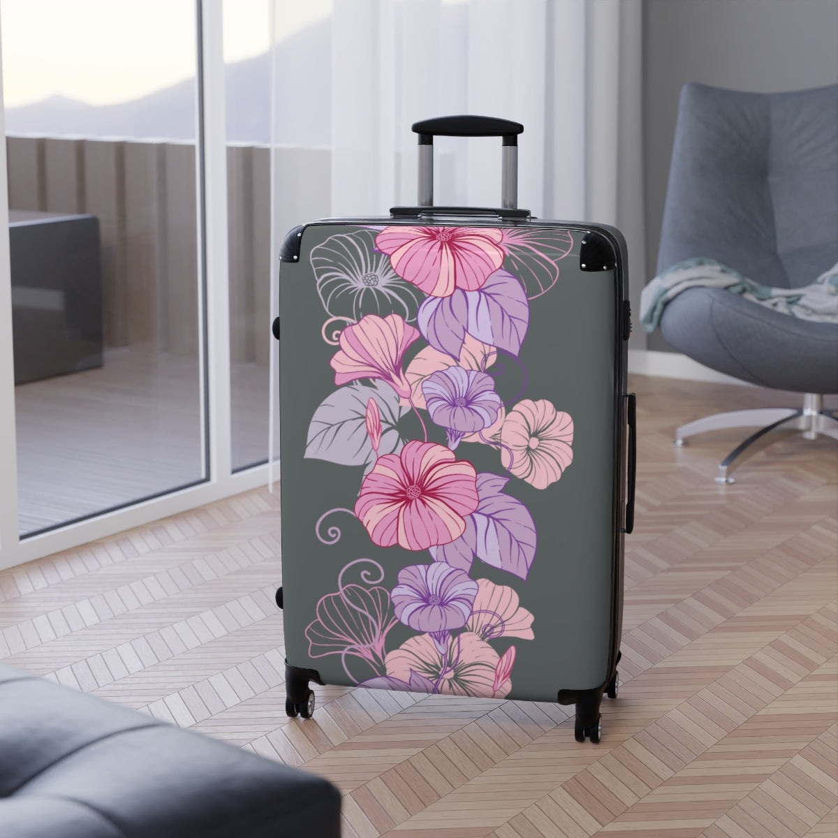 CARRY-ON LUGGAGE FOR HONEYMOON, WOMEN FLORAL SUITCASES BY ARTZIRA, ALL SIZES, ARTISTIC DESIGNS, DOUBLE WHEELED SPINNER