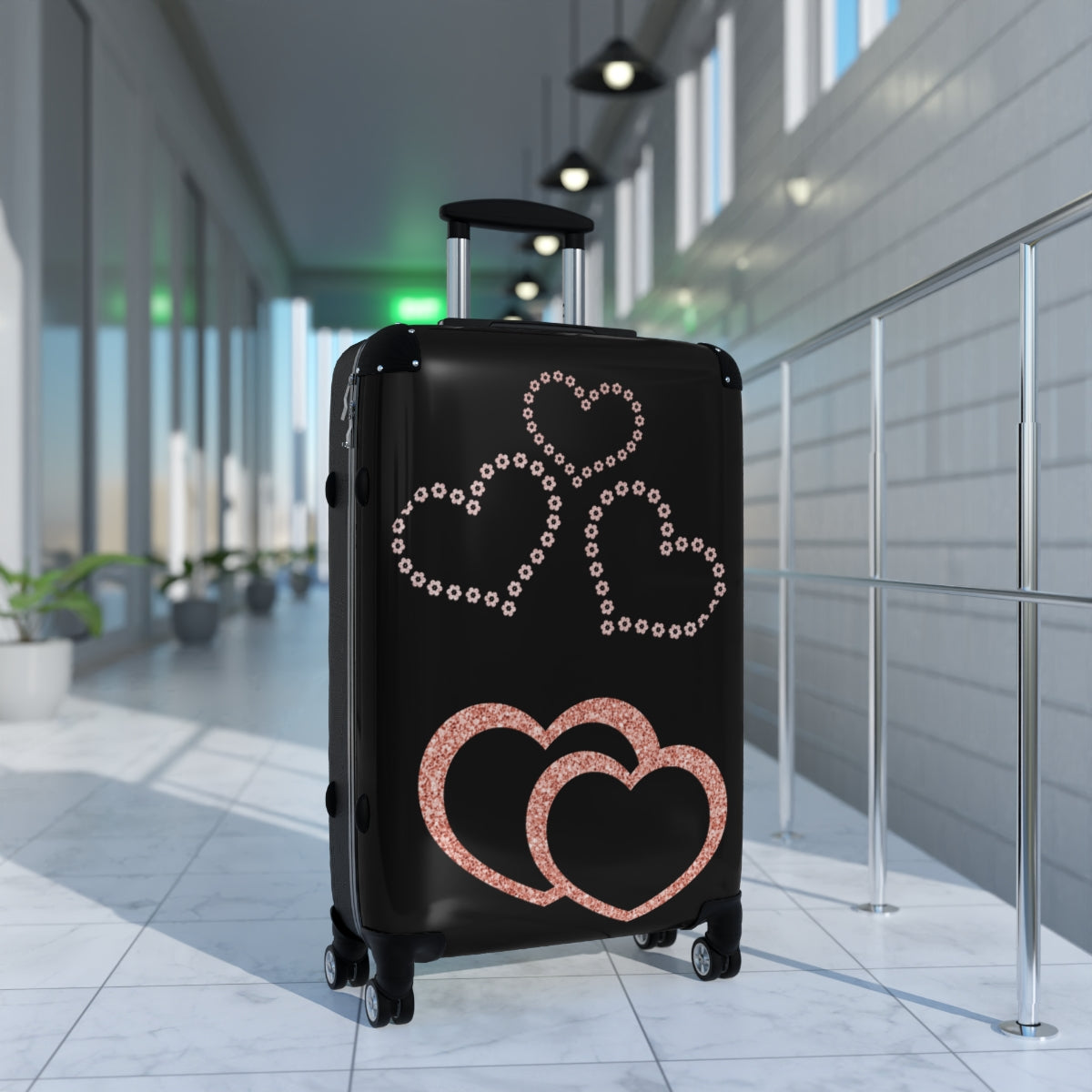 LUGGAGE WITH WHEELS, HEARTS ART SPARKLE SUITCASE SET BY ARTZIRA, VALENTINE DAY GIFT, HONEYMOON TRAVEL LUGGAGEs Double Wheeled Spinners, Women's Choice