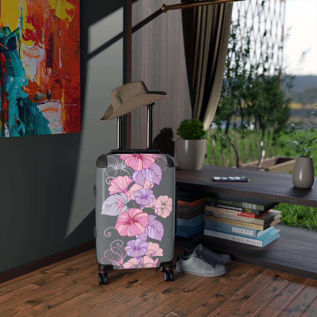 CARRY-ON LUGGAGE FOR HONEYMOON, WOMEN FLORAL SUITCASES BY ARTZIRA, ALL SIZES, ARTISTIC DESIGNS, DOUBLE WHEELED SPINNER