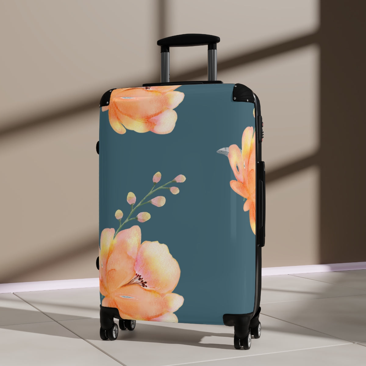 CARRY-ON LUGGAGE SET, YELLOW  FLORAL SUITCASES, Cabin Suitcase Carry-On Luggage, Trolly Travel Bags Double Wheeled Spinners, Women's Luggage