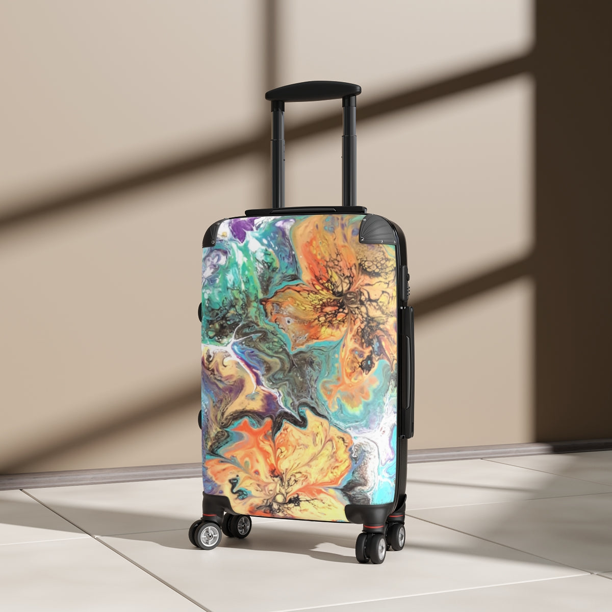 CARRY-ON LUGGAGE SET BY ARTZIRA, UNIQUE ORIGINAL ABSTRACT ART PRINT FOR WOMEN, TRAVEL BAG, DOUBLE WHEELED SPINNER