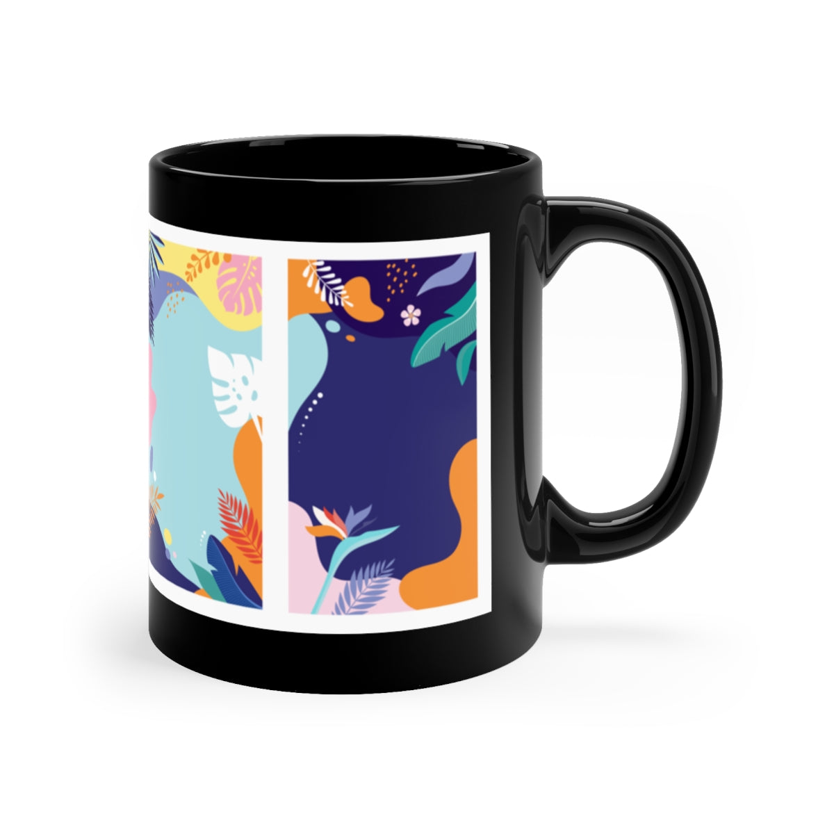 11oz Black Coffee Mug, Summer Print Mug, Cool Designer Coffee Mug