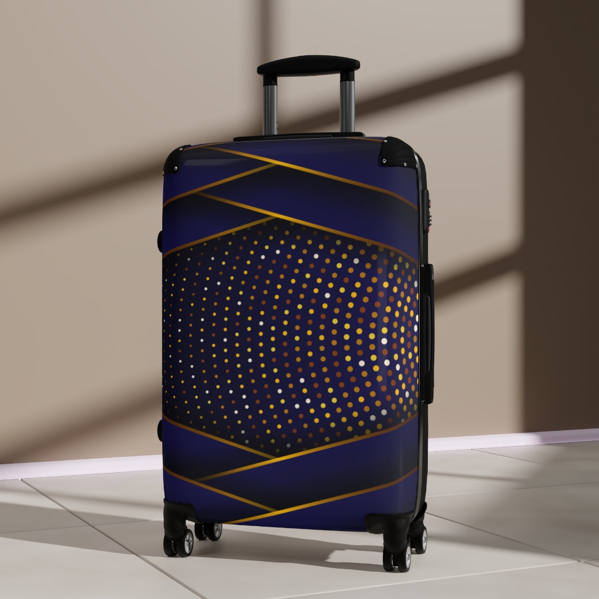 CARRY-ON LUGGAGE WITH WHEELS | Luxury Gold Blue | Artzira | Cabin Suitcases | Trolly Travel Bags | 4 Wheeled Spinners | Personalized