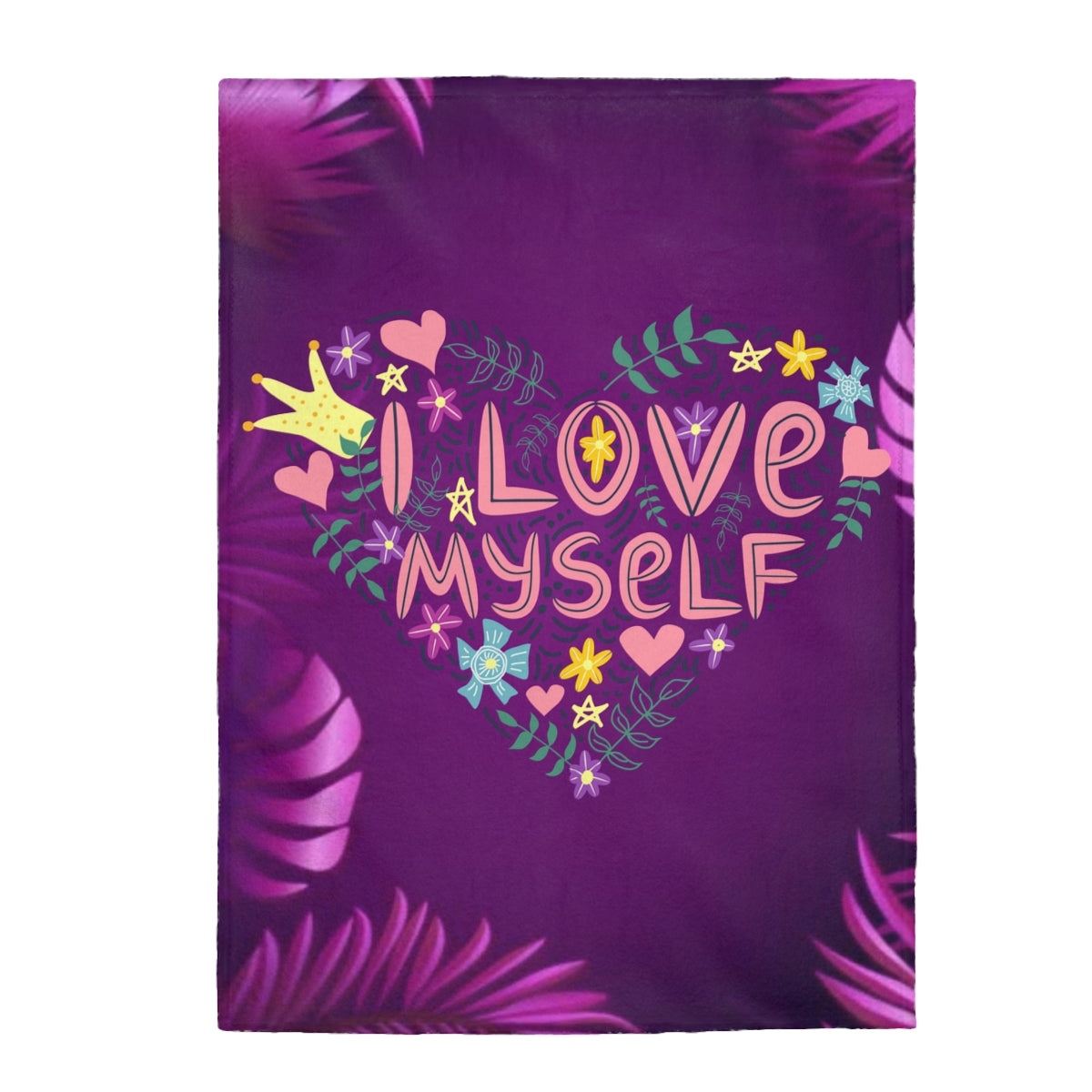 Blankets Personalised, Motivational I Love Myself Floral heart Theme, Purple Throw Blanket, Plush Veveteen Super Soft Cozy Throw Blankets, 3 Sizes