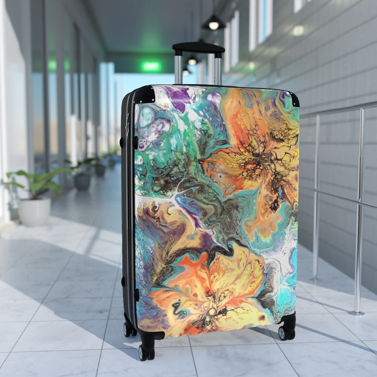 CARRY-ON LUGGAGE SET BY ARTZIRA, UNIQUE ORIGINAL ABSTRACT ART PRINT FOR WOMEN, TRAVEL BAG, DOUBLE WHEELED SPINNER