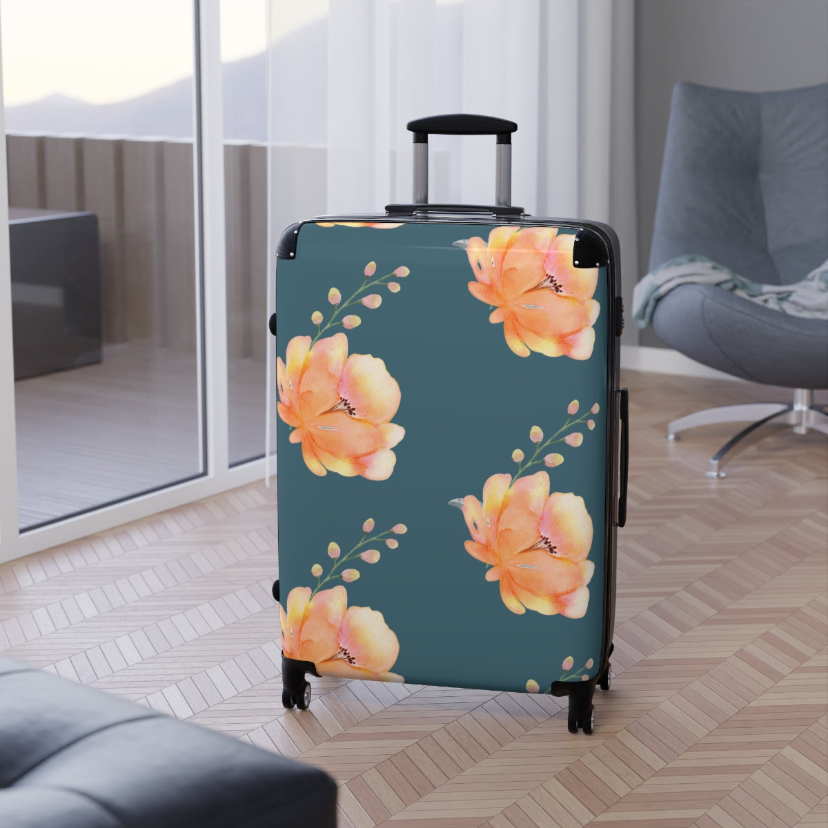 LUGGAGE FOR WOMEN, Floral Suitcases by Artzira, Cabin Suitcase, Carry-on Luggage, Trolly Travel Bags 4 Wheeled Spinners, Gift for her