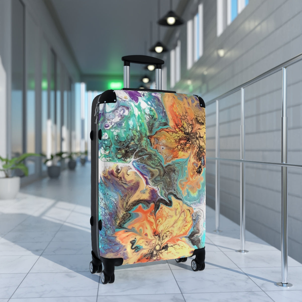 CARRY-ON LUGGAGE SET BY ARTZIRA, UNIQUE ORIGINAL ABSTRACT ART PRINT FOR WOMEN, TRAVEL BAG, DOUBLE WHEELED SPINNER