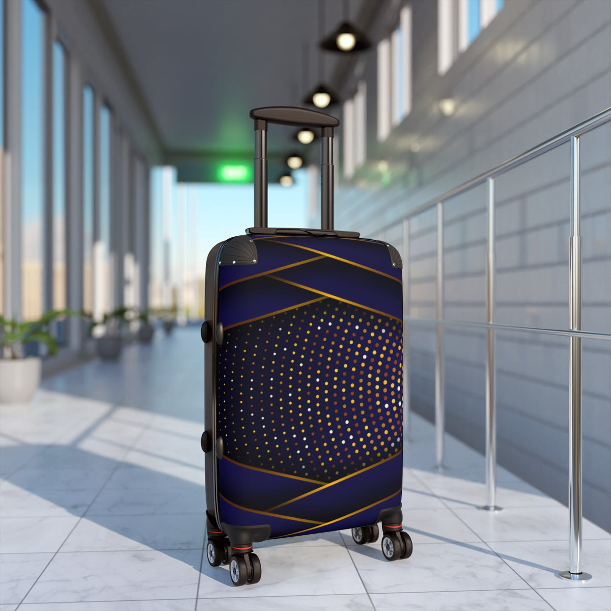 CARRY-ON LUGGAGE WITH WHEELS | Luxury Gold Blue | Artzira | Cabin Suitcases | Trolly Travel Bags | 4 Wheeled Spinners | Personalized