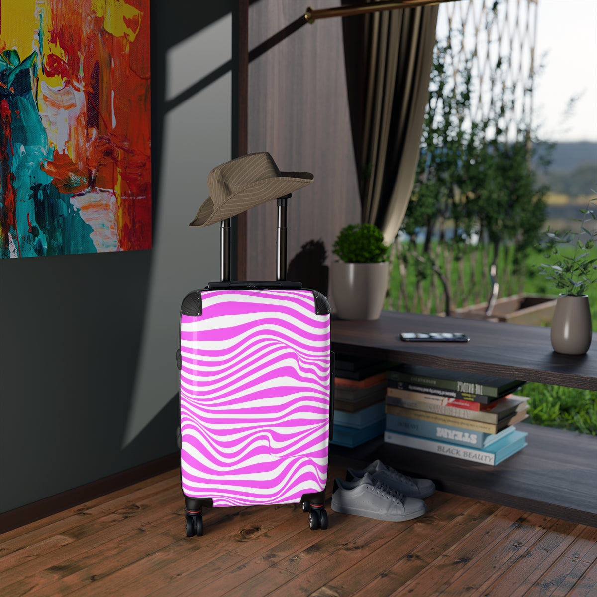 CARRY-ON Personalised | Pink Spirals |Cabin Suitcases | luggage With Wheels | Spinner | Designer Luggage By Artzira