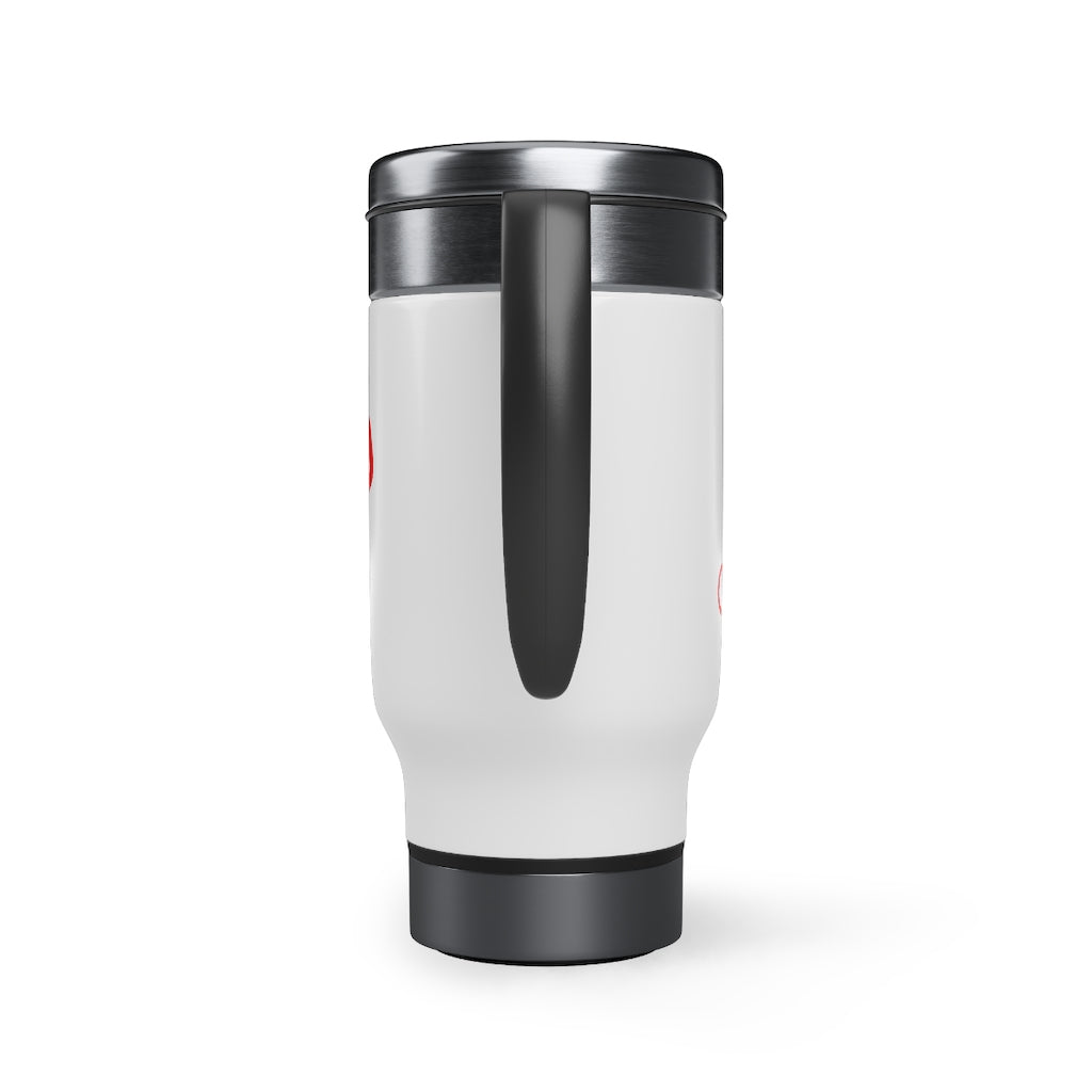 SOCCER TRAVEL MUG WITH LID AND HANDLE, STAINLESS STEEL 14 OZ