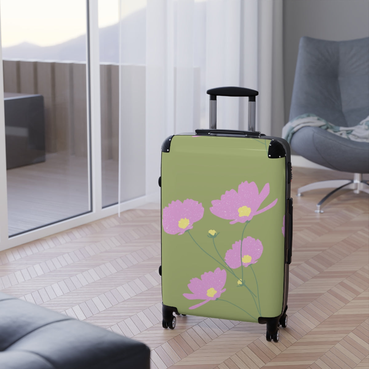 GREENIĶ FLORAL SUITCASE SET Artzira, Cabin Suitcase Carry-On Luggage, Trolly Travel Bags Double Wheeled Spinners, Women's Choice, Bridal Gift