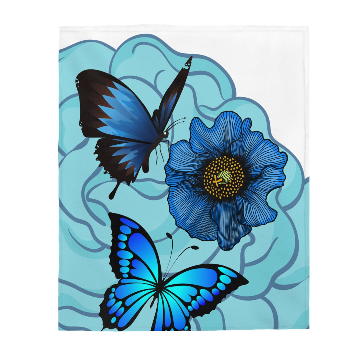 Throw Blanket Velveteen Plush Blanket Blue floral and Butterfly