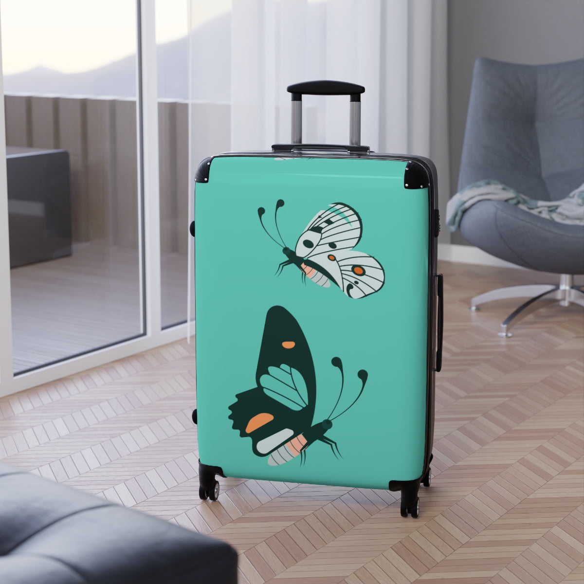 CARRY-ON LUGGAGE, BUTTERFLY ART SET BY ARTZIRA, Cabin Suitcase Carry-On Luggage, Trolly Travel Bags Double Wheeled Spinners, Men's Choice