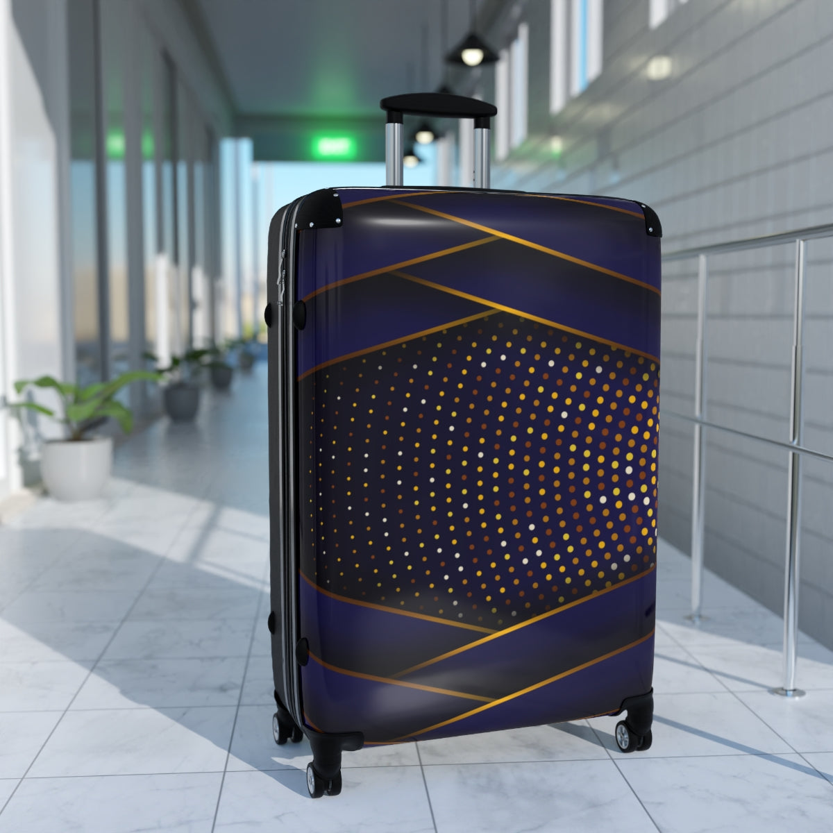 CARRY-ON LUGGAGE WITH WHEELS | Luxury Gold Blue | Artzira | Cabin Suitcases | Trolly Travel Bags | 4 Wheeled Spinners | Personalized