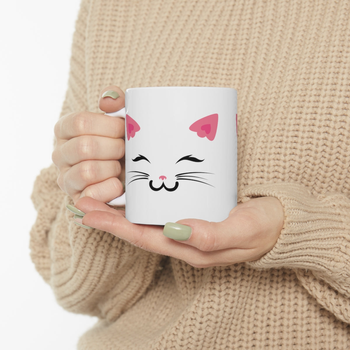 CAT COFFEE MUG, CAT FACE LINE ART, Accent Ceramic Mug