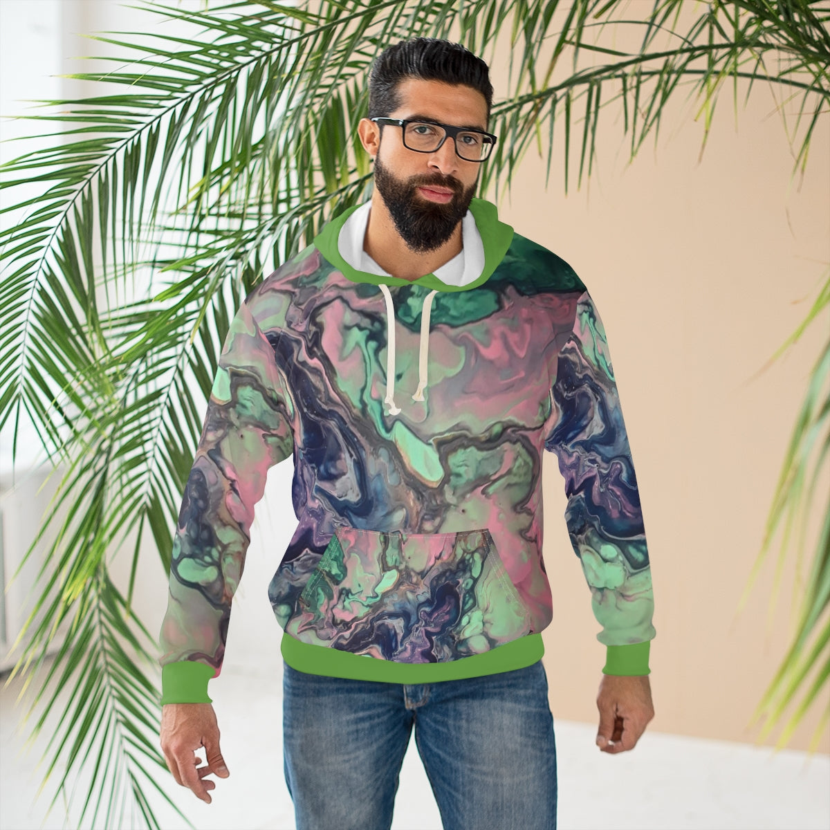 ALL OVER PRINT PUULOVER HOODIE, ABSTRART ART PRINTED HOODIE FOR MEN AND WOMEN