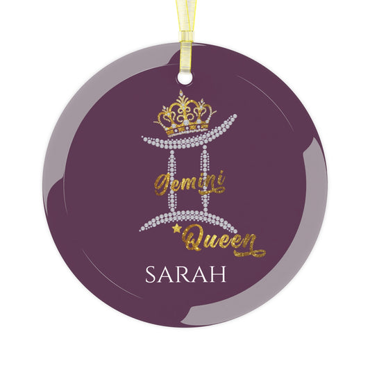 ZODIAC SIGN GEMINI For Women, Glass Ornament Star Birth Sign, Beautiful Rhinstone Print with Crown | Personalized