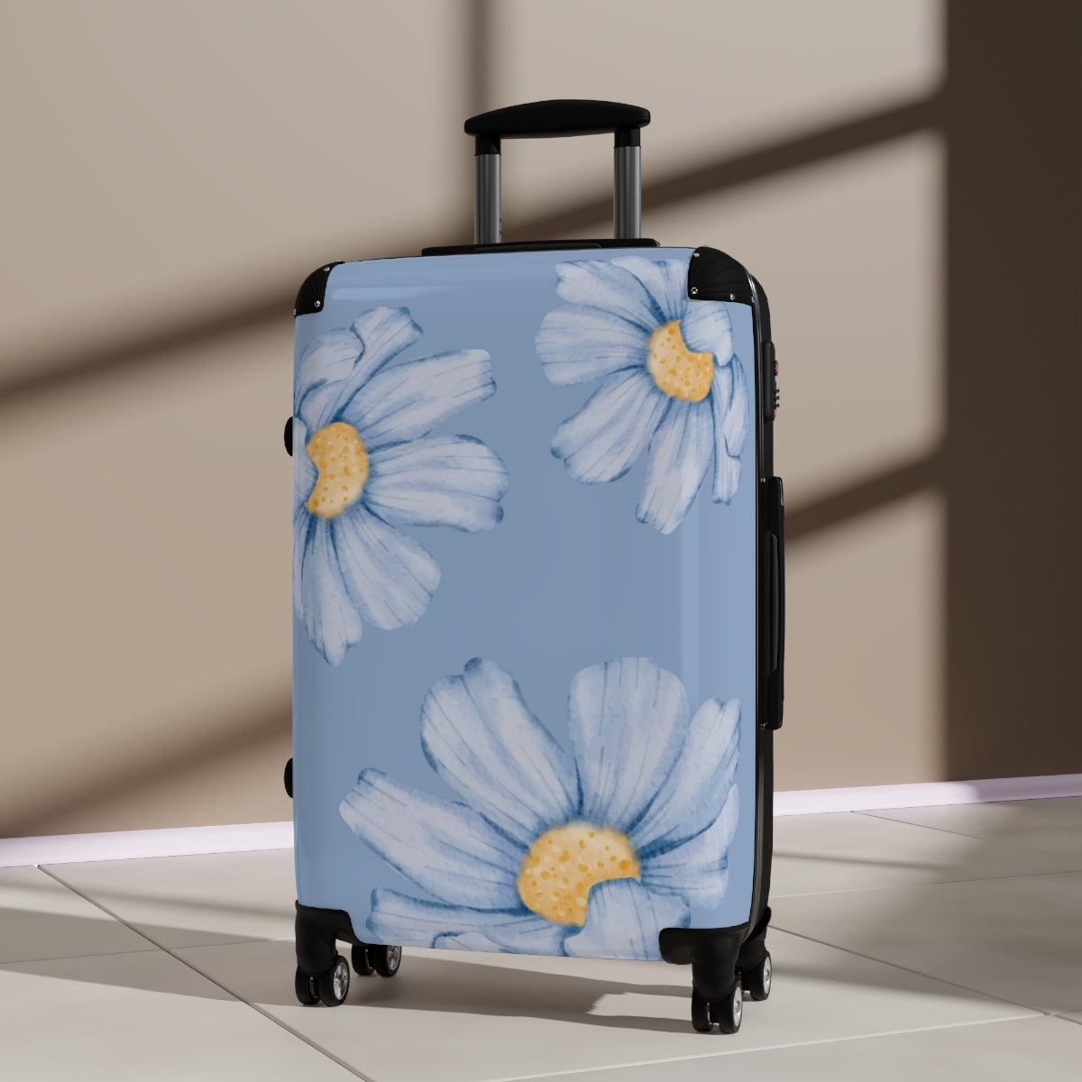 CARRY-ON LUGGAGE FOR WOMEN, BLUE FLORAL CABIN SUITCASE, CHECKED SET, LIGHT TRAVEL BAGS BY ARTZIRA