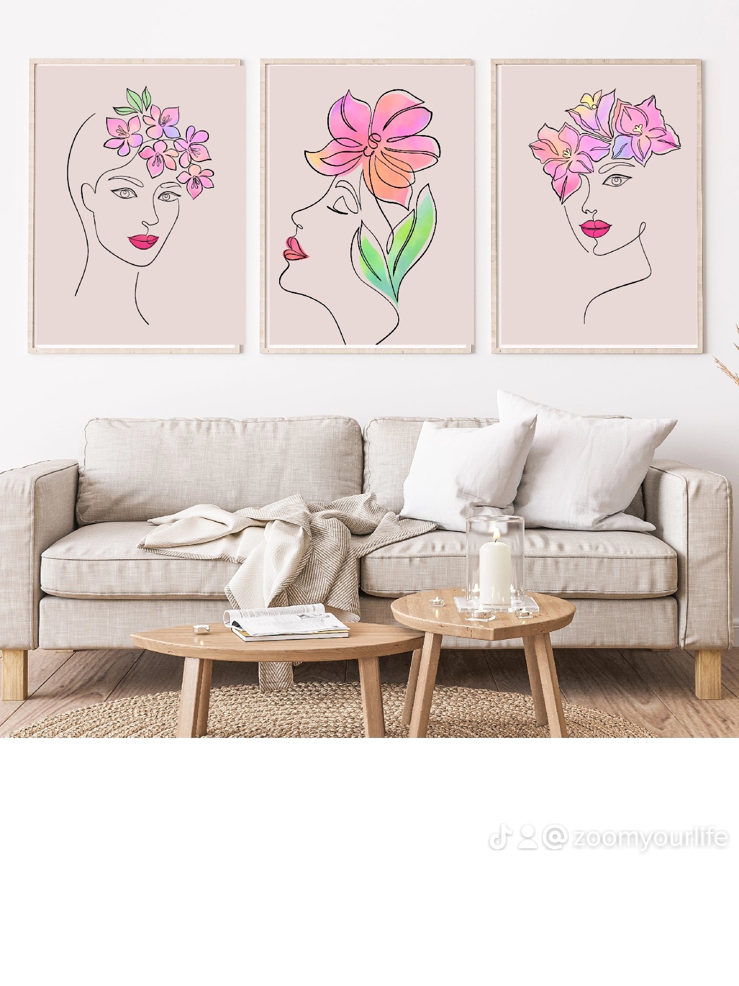 Line Art Woman Face, Flower Girl Poster